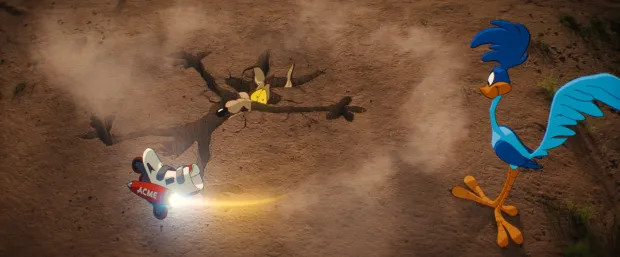 Road Runner staring at Wile E. Coyote after another failed attempt to catch him