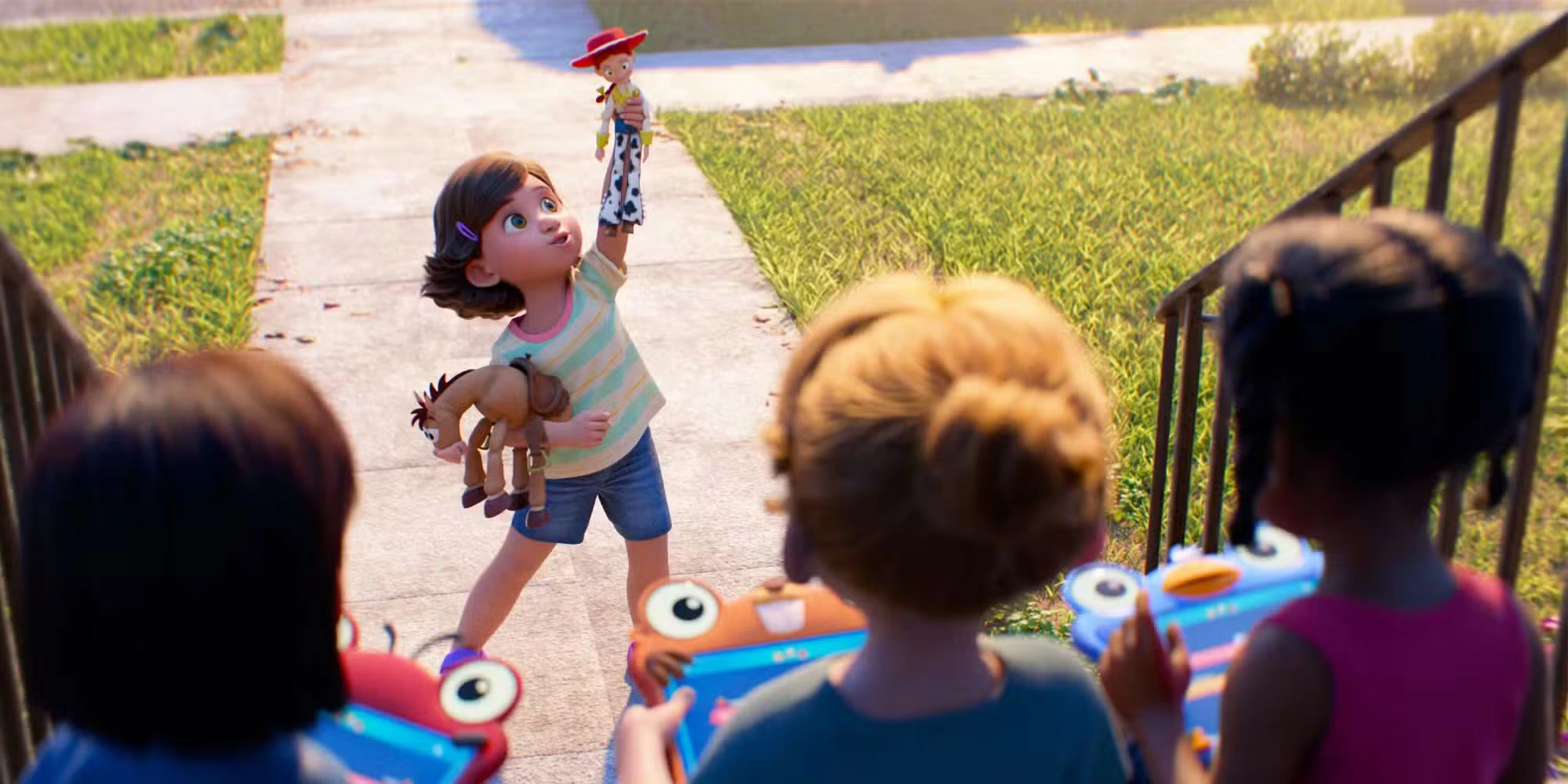 Bonnie showing Jessie and Bullseye to her friends